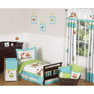Turquoise and Lime Hooty 5 piece Toddler Bedding Set