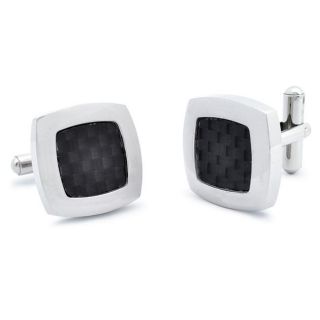 Stainless Steel Black Carbon Fiber Inlay Cuff Links