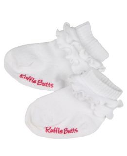 Baby Girl Slip Resistant White Ruffled Bobby Socks RuffleButts Shoes