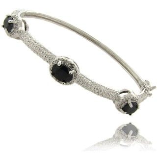 Gem Jolie Silver Overlay Sapphire and Diamond Accent Bangle Bracelet
