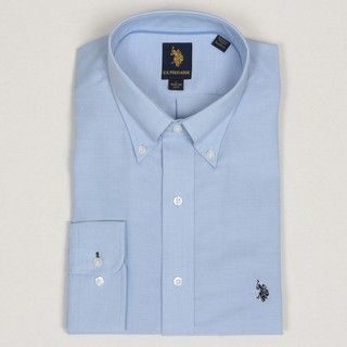 US Polo Mens Solid Blue Dress Shirt