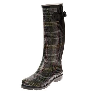 Henry Ferrera Womens Grey Plaid Printed Rain Boots