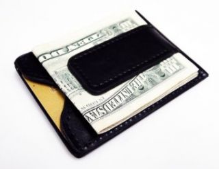 Fine Leather Magnetic Money Clip Wallet   Black Clothing