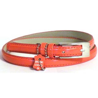 Womens Orange Leather Skinny Dress Belt