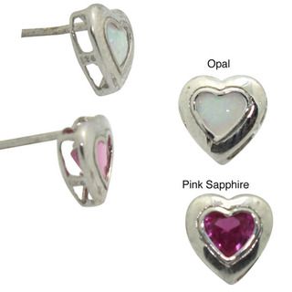 Jenne Sterling Silver Created Opal Heart Earrings