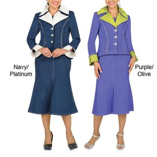 Divine Apparel Two Tone, 3 Piece Womens Denim Suit