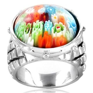 Stainless Steel Multi colored Glass Ring