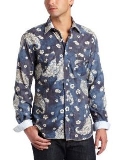 Arnold Zimberg Mens Paisley Batik Print Shirt, Blue/Grey