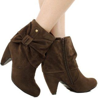 Elle3 Side Bow Ankle Boots BROWN Shoes