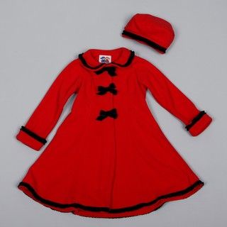 Good Lad Girls Red Fleece Ribbon Detail Dress Coat