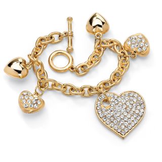 Palm Beach Jewelry Gold tone Crystal Multi heart Charm Bracelet