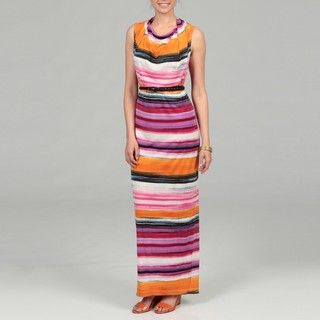 Calvin Klein Mango Multi Striped Drape Neck Dress