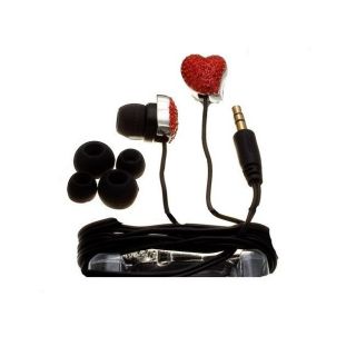 Nemo Digital Red/ Black Crystal Pave Twisted Heart Earbud Headphones