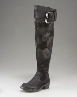 Gema Distressed Suede Over the Knee Motorcycle Boot (Black 7) Shoes