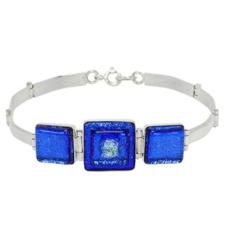 Sterling Silver Shimmering Blue Dichroic Bracelet (Chile)
