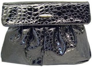 Vecceli Italy Crocodile Skin Embossed Black Clutch Handbag