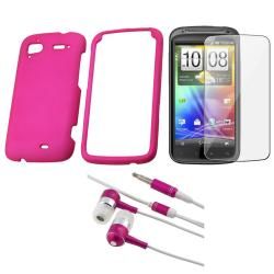 Pink Rubber Case/ Headset/ Screen Protector for HTC Sensation 4G