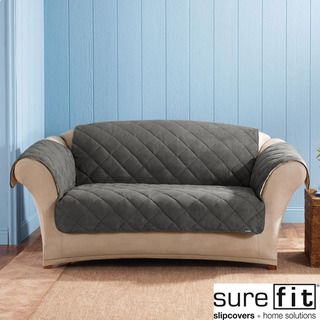 Sure Fit Graphite Reversable Quilted / Sherpa Sofa Cover