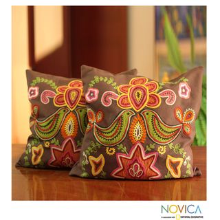 Set of 2 Cotton Choral Cushion Covers (India)