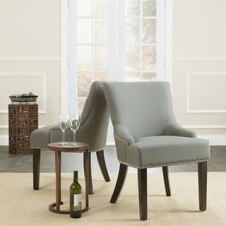 Loire Grey Linen Nailhead Dining Chairs (Set of 2)