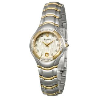 Bulova Womens Diamonds Steel And Yellow Goldplated Quartz Watch