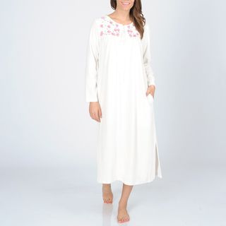 La Cera Womens Ivory Zip front Floral Embroidered Robe