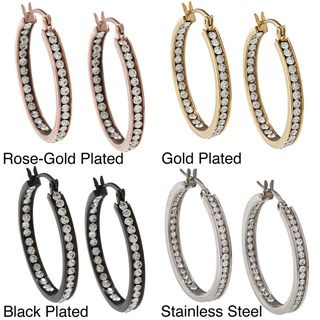 La Preciosa Stainless Steel Crystals 30mm Hoop Earrings