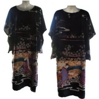 Sirisha Womens Japanese Style Caftan Kaftan Robe, Black