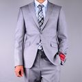 Mantoni Mens Slim Fit Textured Grey 2 button Wool Suit