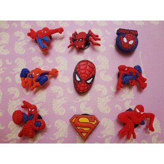 Set of 9 Super Hero Spiderman Figure and Shoe Charms, Shoe Snap on