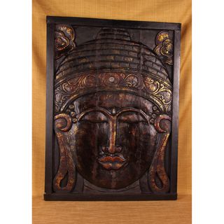 Mirrored Hand Carved Antique Finish Buddha Panel (India)