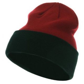 Two Tone 12 Inch Long Beanie   Red Black W28S19C Clothing