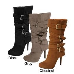 Bamboo by Journee Womens Faux Suede Buckled Boots