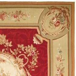 Hand knotted French Aubusson Weave Red Taupe Wool Rug (10 x 14