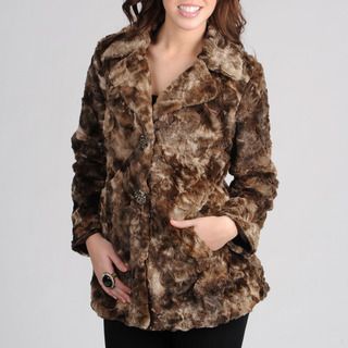 Mo Ka Womens Brown Faux Fur Jacket