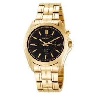 Seiko Mens SMY116 Gold Tone Stainless Steel Kinetic Black Dial Watch