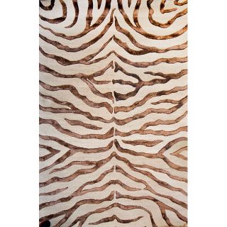 Handmade Alexa Zebra Brown Wool/ Faux Silk Highlights Rug (23 x 8