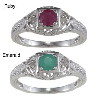 Viducci Sterling Silver Vintage Emerald, Ruby and 1/6 TDW Diamond Ring