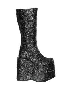 Very High Black Glitter Demonia Platform Boot   4 Shoes