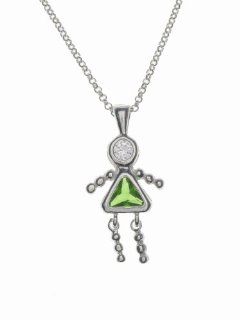 Sterling Silver Girl August Birthstone Necklace with Rolo