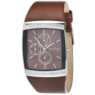Skagen Womens Square Glitz Brown Leather Watch Today $139.99