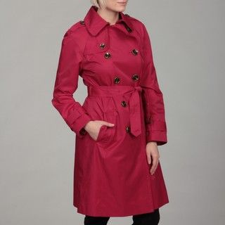 London Fog Womens Raspberry Double breasted Trench Coat