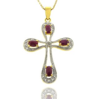 18k Gold over Sterling Silver Ruby and Diamond Accent Cross Necklace