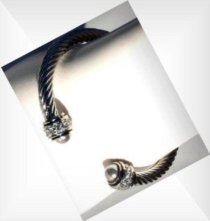 David Yurman Style Cable Cuff Bracelet 5mm Tahitian Grey