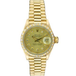 Pre owned Rolex Womens President 18k Gold Champagne Diamond Dial