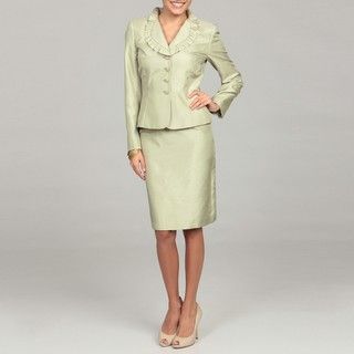 Tahari Womens Pistachio Green Ruffle Skirt Suit
