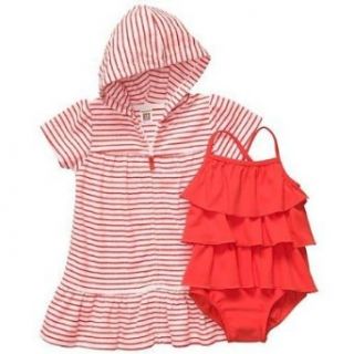 Carters Girls Orange Ruffle Bathing Suit with Terry Cover