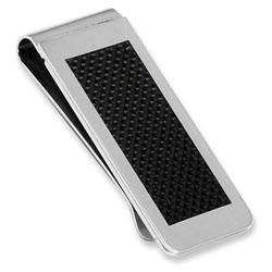 Stainless Steel Black Carbon Fiber Inlay Money Clip