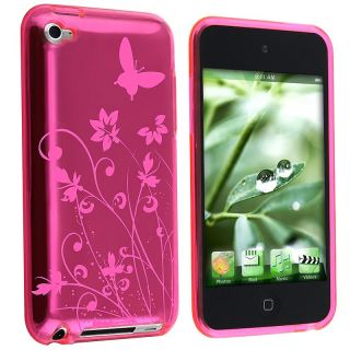 Hot Pink Butterfly TPU Rubber Case for Apple iPod touch 4th Gen
