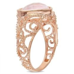 Miadora Pink Silver Heart shaped Rose Quartz Cocktail Ring